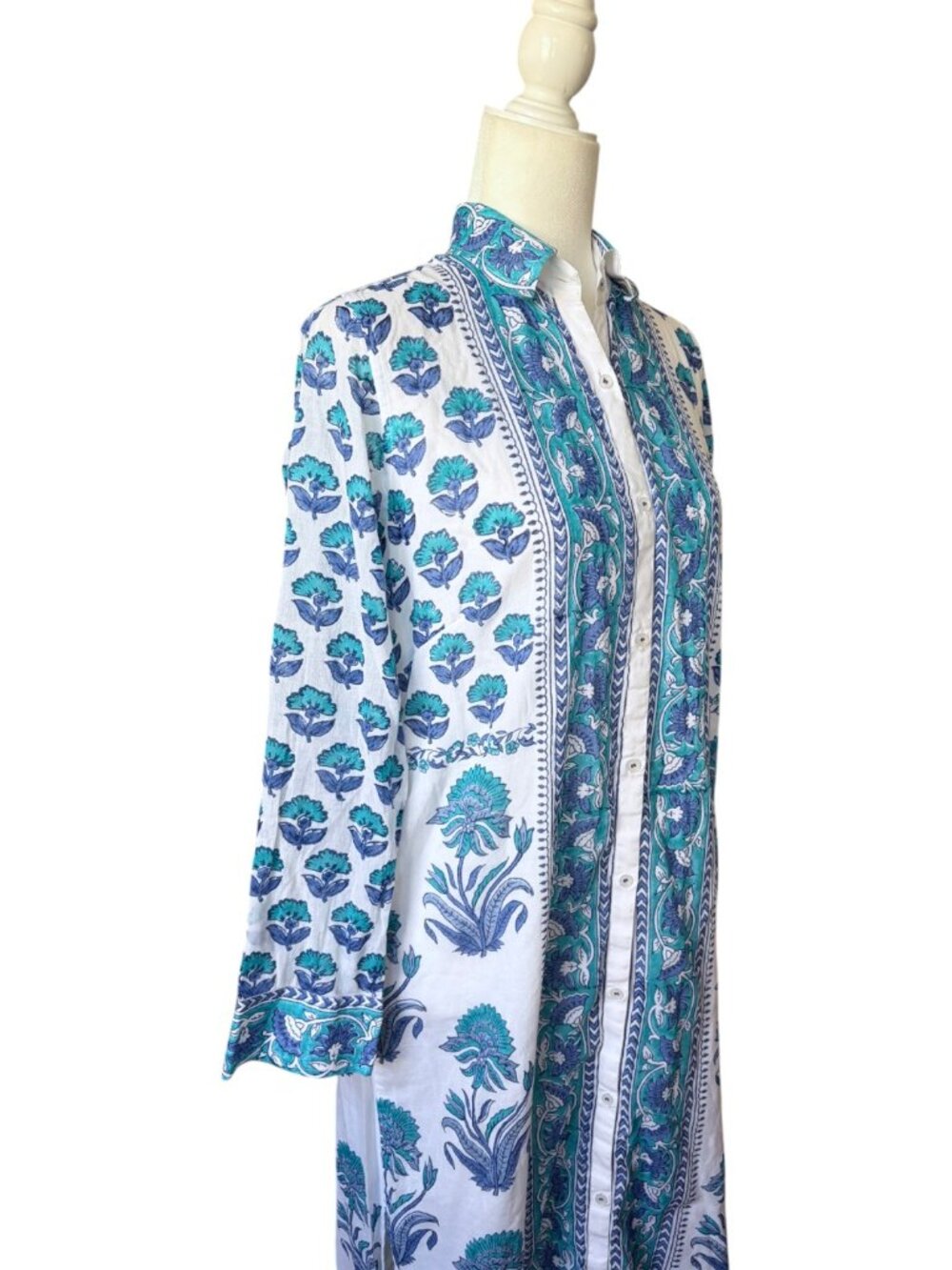 Bella Tu Aster Shirtdress Maxi Blue Floral Cotton Long Sleeve Modest Size Small - Picture 7 of 8